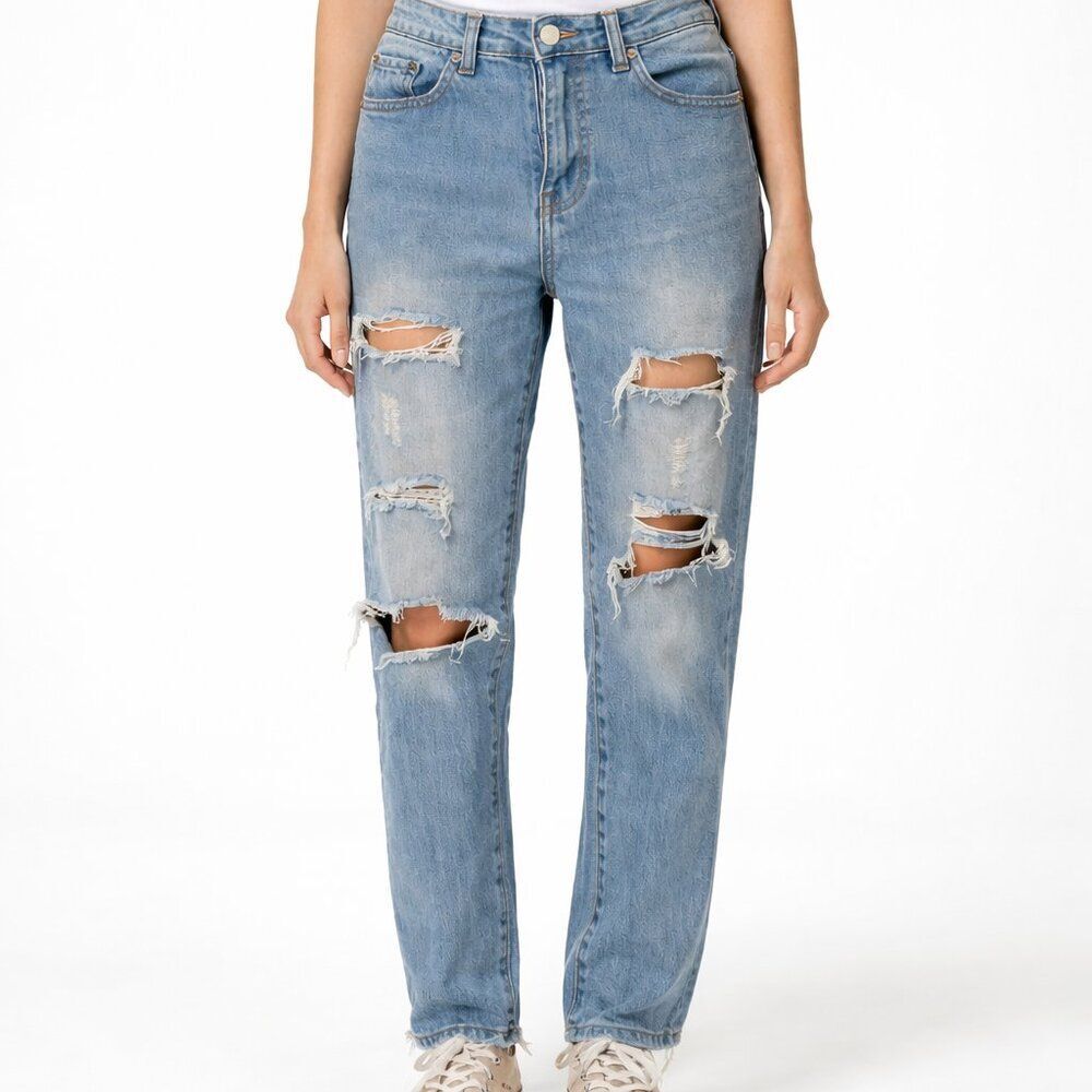 ⭐ SHEIN Distressed Ripped Jeans Women’s Size M Medium Wash Denim